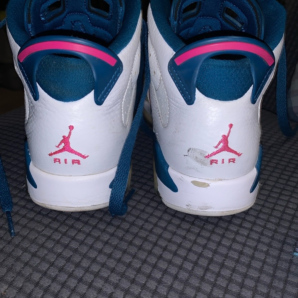 Jordan White and Pink Athletic Shoes High-Top Design